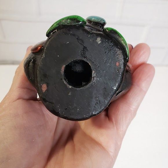 Cool Vintage Aztec Owl with Tie Whistle Black Pottery 4" Red Eyes Folk Art Decor - Picture 7 of 11